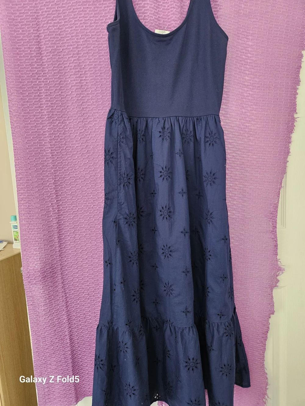 J. Crew Navy Sleeveless Embroidered Eyelet Midi Dress